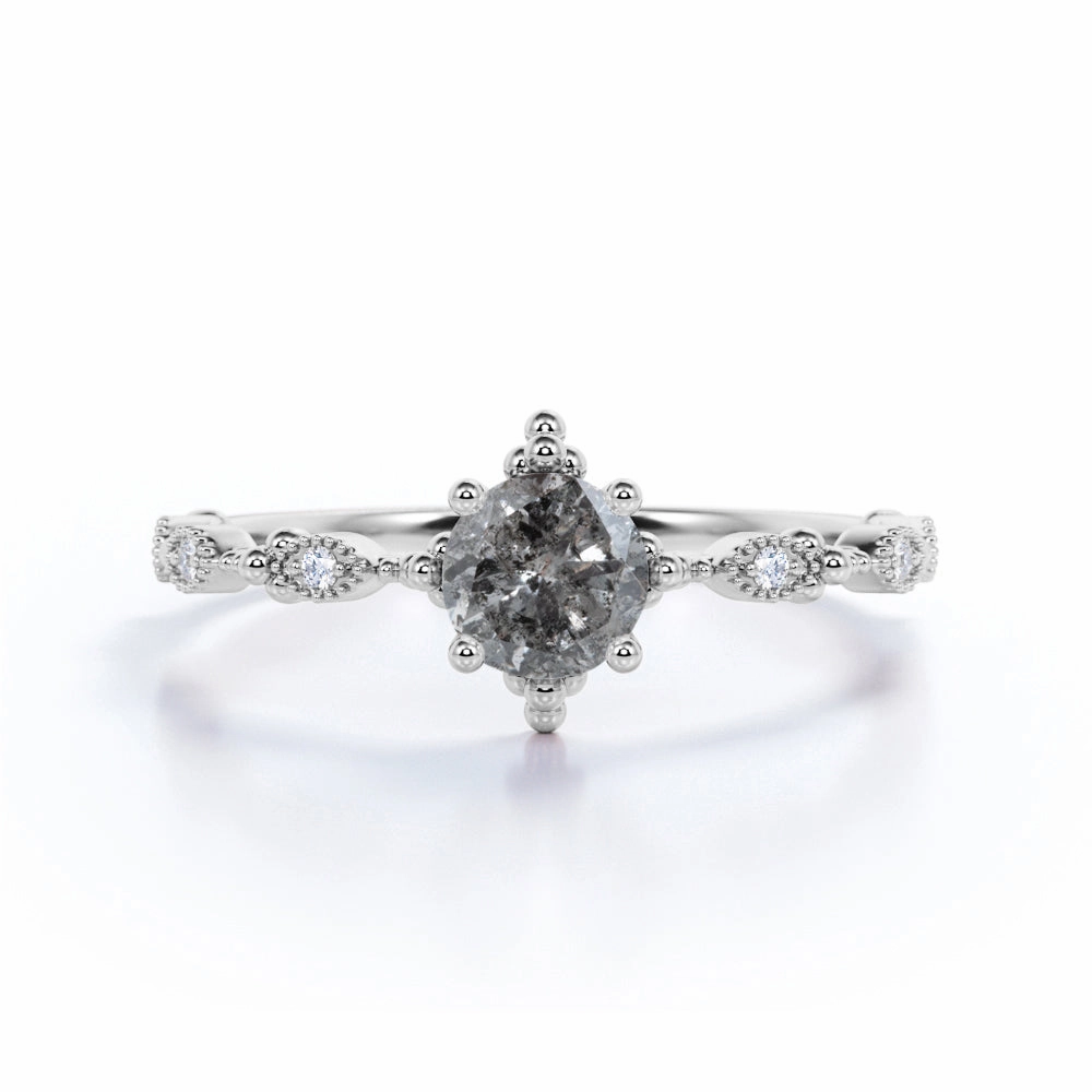 Office Accent everyday elegance 0.60 Ct Round Salt and Pepper Diamond Milgrain Engagement Ring