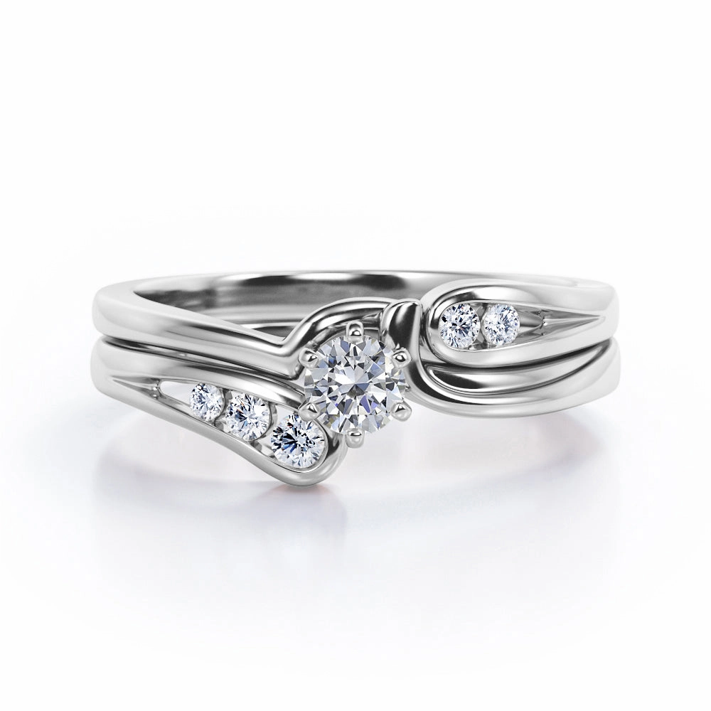 Budget Item Personal Piece Mini Flush Channel Design 0.35 TCW Round Cut Diamond Six-Prong Tension Bridal Set in 10K White Gold