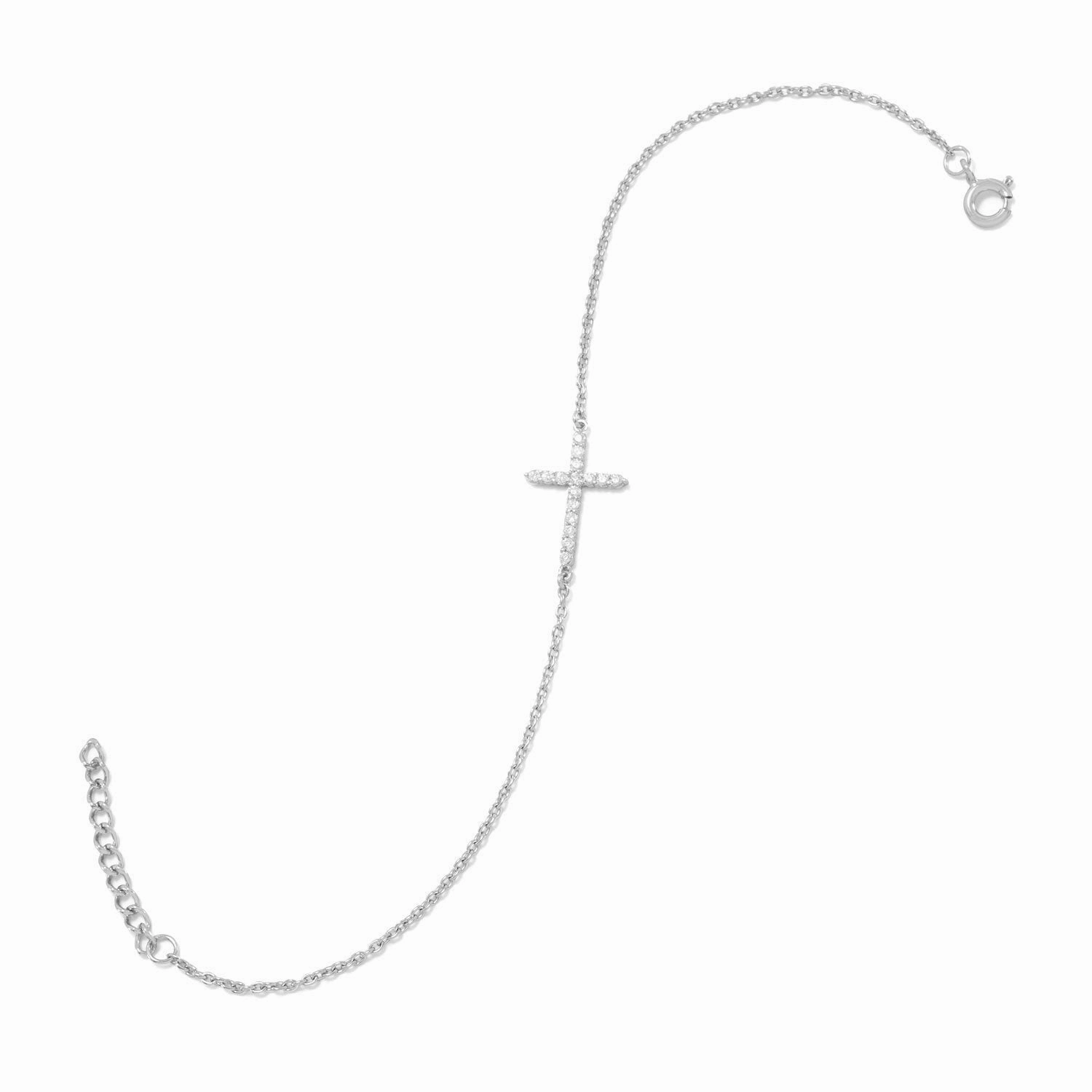 Regional Specialty Beneficial Blends Side Set Cross Bracelet Cubic Zirconia Rhodium on Sterling Silver Nontarnish