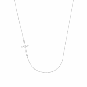 Side Set Cross Necklace Adjustable Length Sterling Silver Fashion Trend