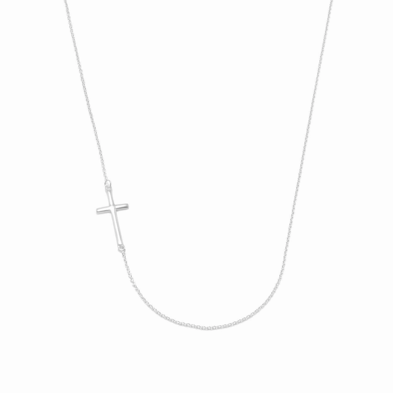 Side Set Cross Necklace Adjustable Length Sterling Silver Fashion Trend