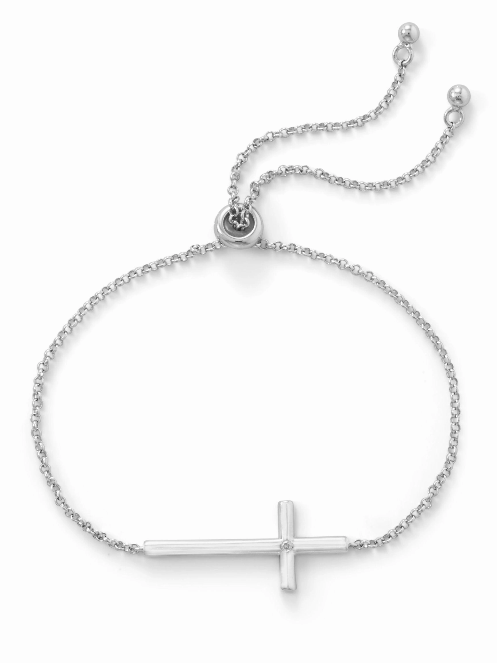 Sideways Cross Friendship Bolo Bracelet with Genuine Diamond Accent Adjustable Exclusive Design