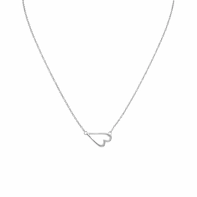 Sideways Heart Necklace Rhodium on Sterling Silver - Nontarnish Stone Accessory Physical Adornment
