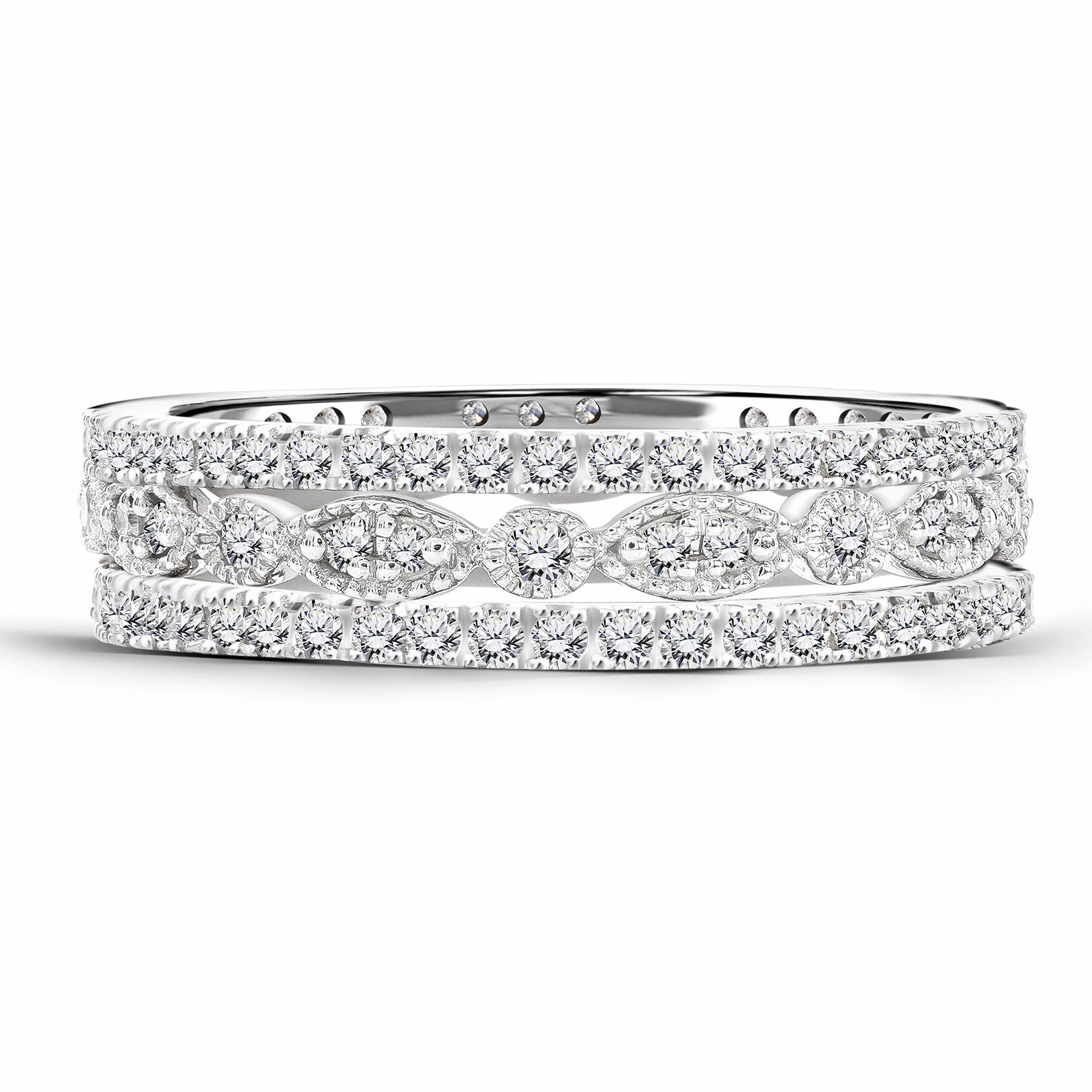 1 Carat Round cut Art Deco Wedding Ring Band Trio Set Artistic Jewelry Impressive Gift