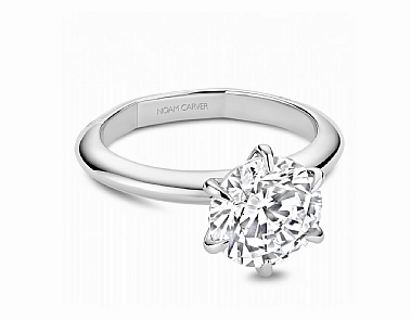 Noam Carver Round Center Solitaire Diamond Engagement Ring Setting in 14K White Gold Chic Edge Refined Detail