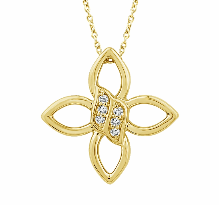 Bremer Jewelry 10K Yellow/White Gold Round Shape Diamond Flower Pendant (.02ctw) Dainty Accessory