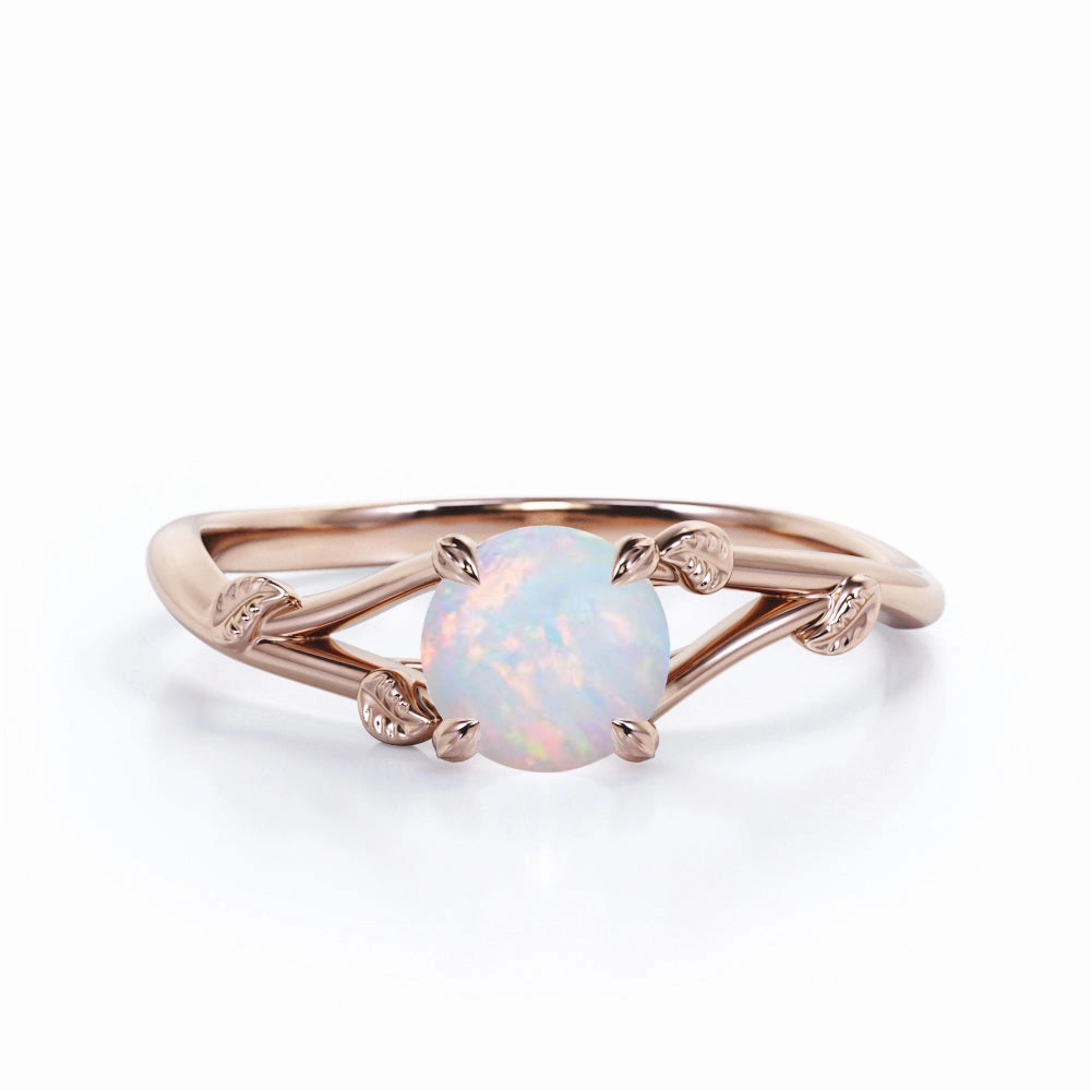 1 Ct Round Cut Lab Created Opal Nature Engagement Ring Artisan Craft