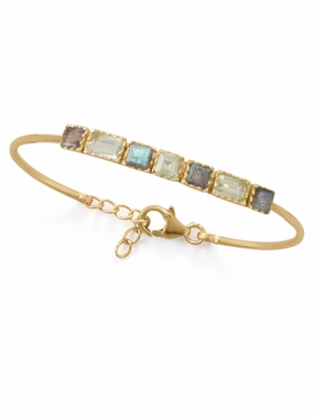Bangle Bracelet Labradorite and Prehnite Gold-plated Sterling Silver Adjustable Perpetual Progress