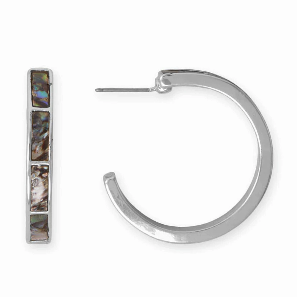 Contemporary Accent Graceful Vibe Silver Tone Fashion Hoop Earrings with Genuine Abalone Shell Inlay