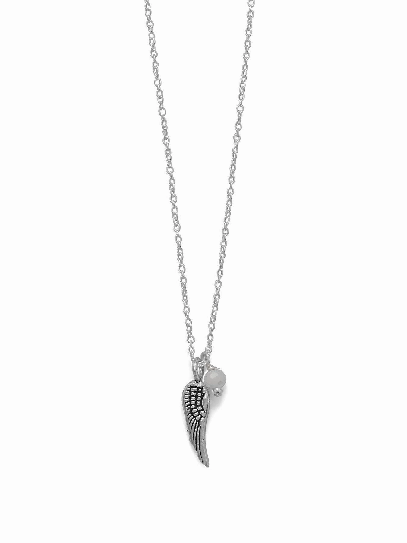 Gorgeous Design Gemmed Jewelry Angel Wing Necklace Sterling Silver with Czech Glass Bead