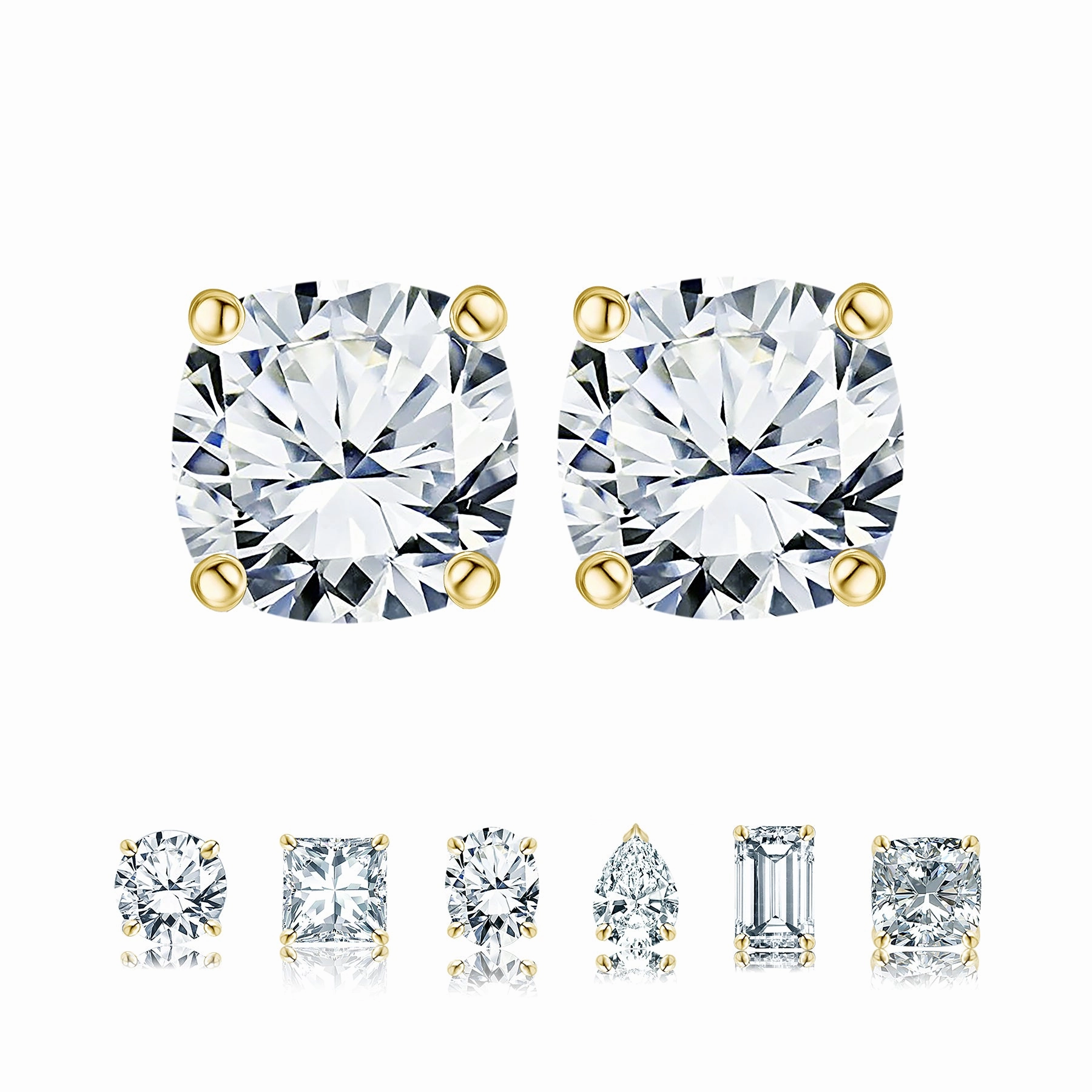 Certified - 4 Prong - 1 Carat Cushion Cut Moissanite - Solitaire Stud Earrings - 18K Rose Gold Plating Over Silver Adorable Ornament