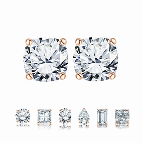 Certified - 4 Prong - 1 Carat Cushion Cut Moissanite - Solitaire Stud Earrings - 18K Rose Gold Plating Over Silver Pretty Embellishment