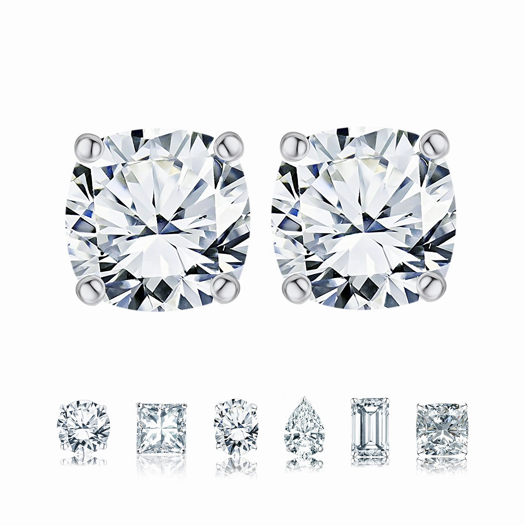 Certified - 4 Prong - 1 Carat Cushion Cut Moissanite - Solitaire Stud Earrings - 18K Rose Gold Plating Over Silver Charming Jewelry Exquisite Aesthetic
