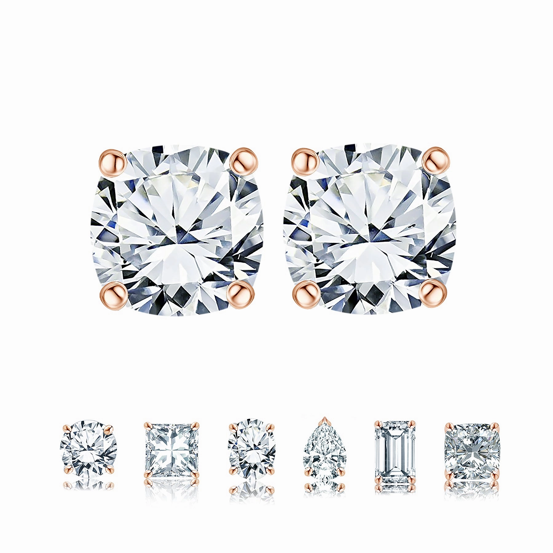 Certified - 4 Prong - 1 Carat Cushion Cut Moissanite - Solitaire Stud Earrings - 18K Rose Gold Plating Over Silver Pretty Embellishment
