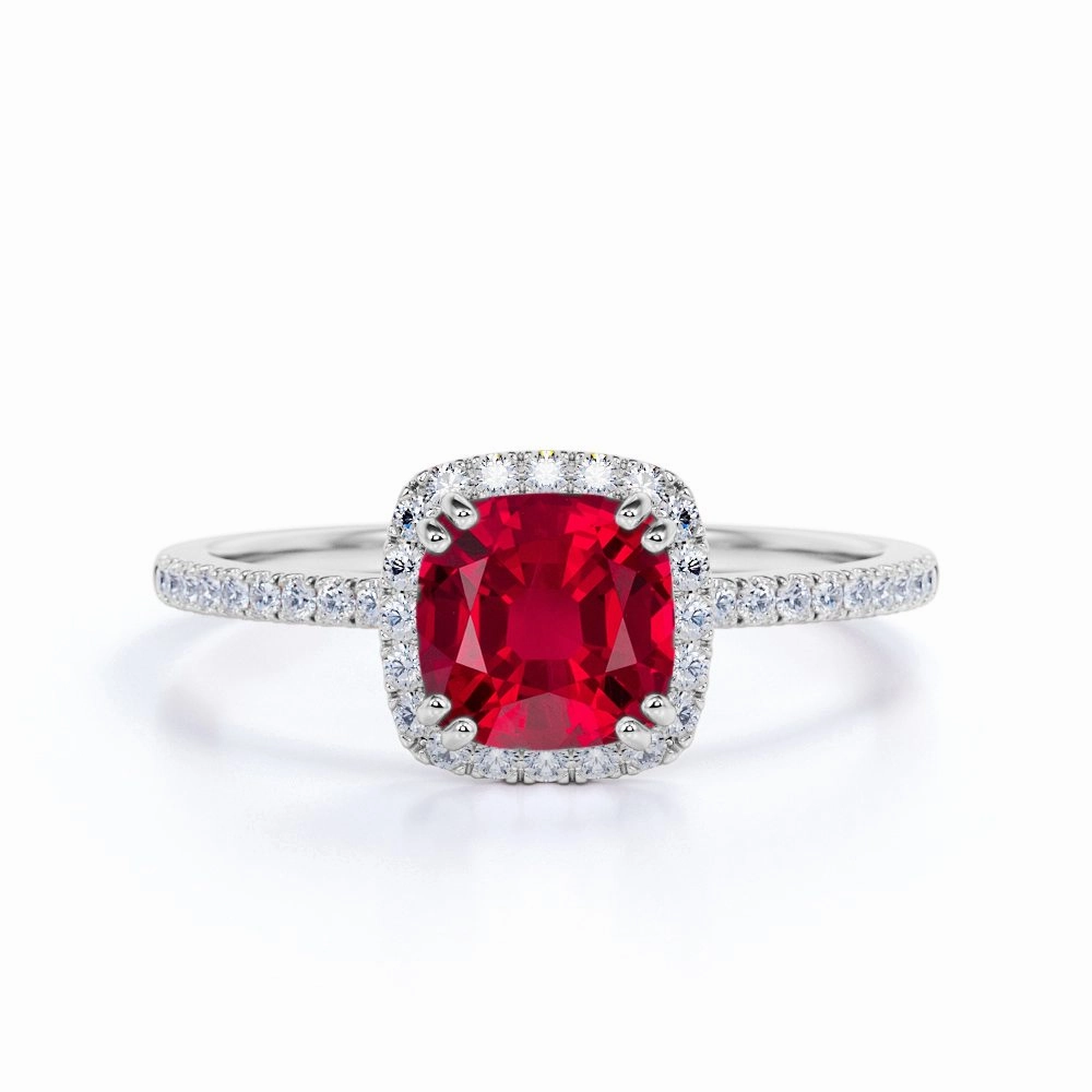 Creative Insignia Halo 1.25 ct Cushion Lab-Created Ruby Pave Engagement Ring