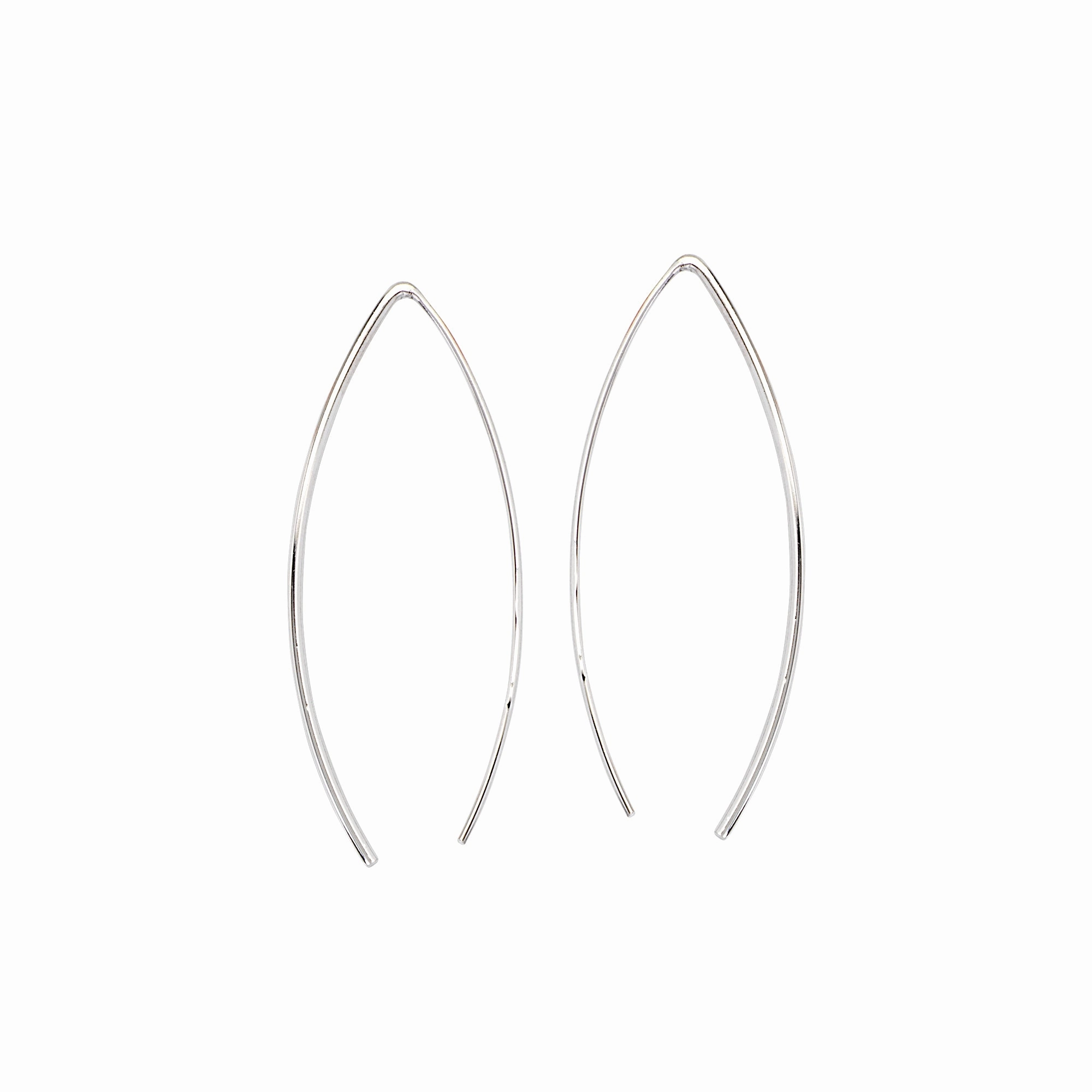 Heart-Shaped Decoration Simple Curved Wire Threader Earrings Rhodium on Sterling Silver
