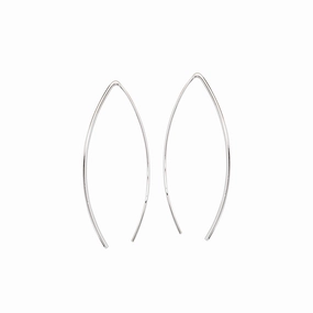 Heart-Shaped Decoration Simple Curved Wire Threader Earrings Rhodium on Sterling Silver