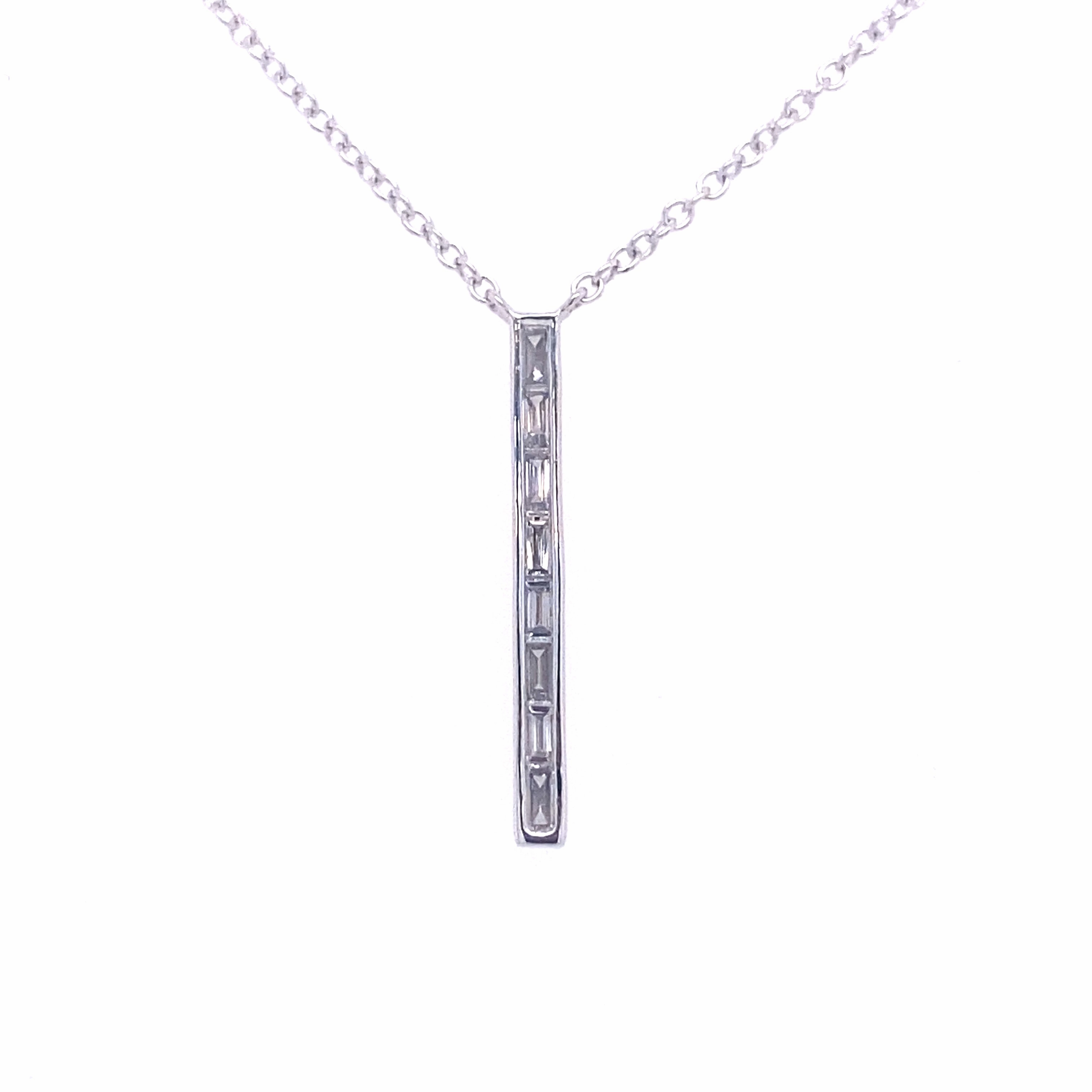 Bremer Jewelry 14K White Gold Straight Baguette Shape Diamonds Drop Pendant with a 14K White Gold Link Necklace (0.14ctw) Luxe Glow