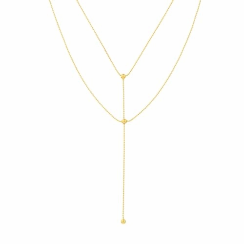 14k Yellow Gold Layered Y Necklace with Beads and Bead Drop Adjustable Length Superb Present Classic Fit