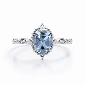 Elegant Statement Universal Design 1.25 ct Oval Cut Aquamarine Antique Art Deco Engagement Ring
