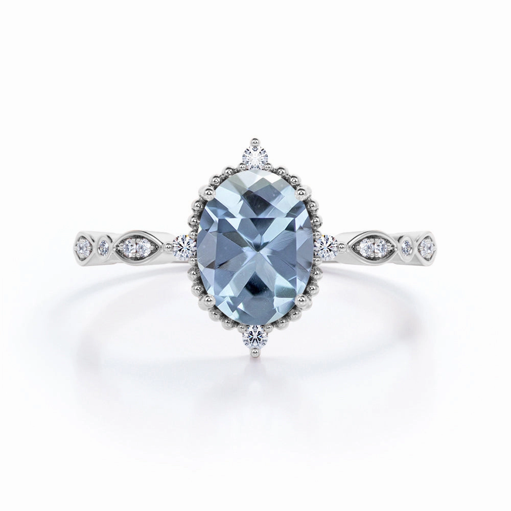 1.25 ct Oval Cut Aquamarine Antique Art Deco Engagement Ring Classic Creation Glam Appeal