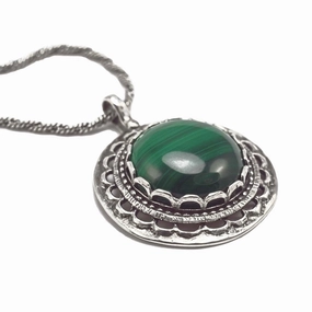 Green Malachite Necklace With Antiqued Rope Chain Sterling Silver Wonderful Adornment Home Gathering