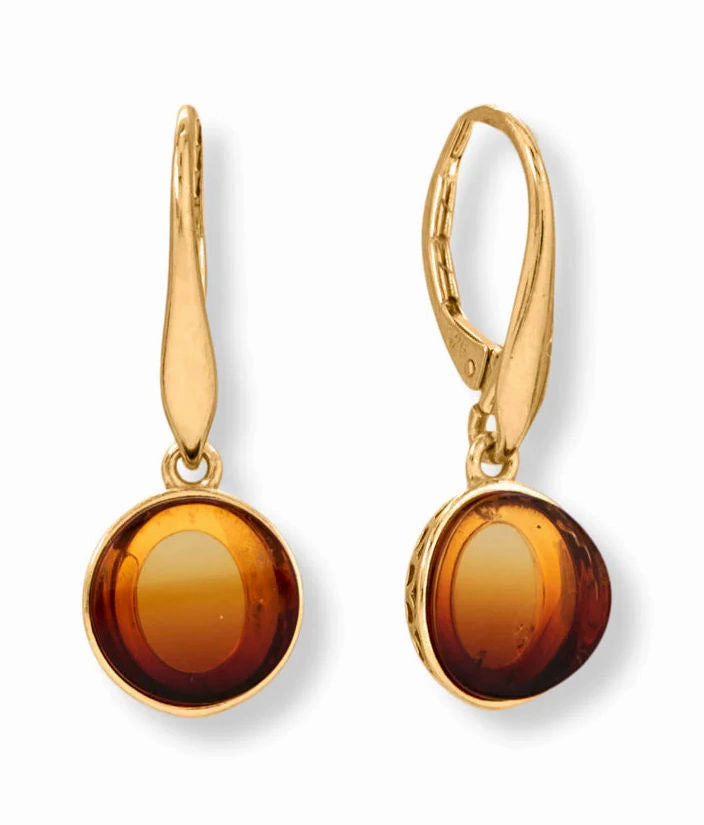 Polished Option Timeless Accent Round Sunrise Baltic Amber Earrings Gold-plated Silver Lever Back
