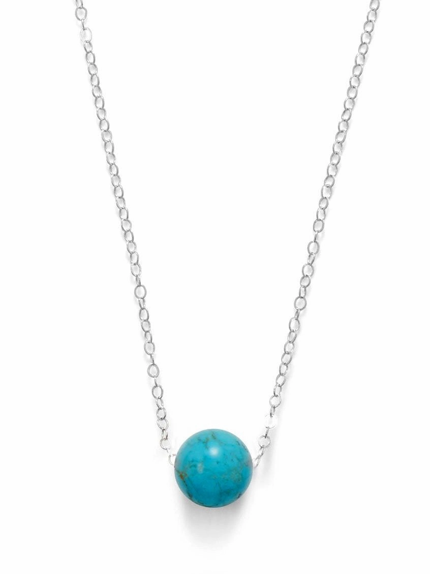 Single Bead Floating Necklace with Blue Magnesite Bead Sterling Silver Gorgeous Ornament Classic Boy