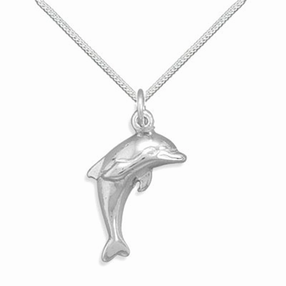 Single Dolphin Polished Sterling Silver Necklace - Your Choice Chain Included youth choice