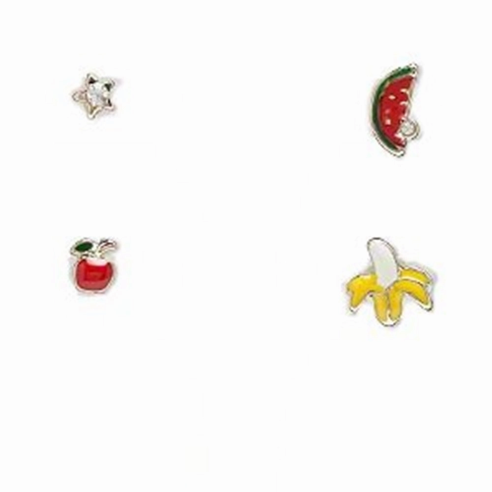 Chic Element Unique Accent Single Stud Earrings Set of Four Individual Star Apple Watermelon and Banana
