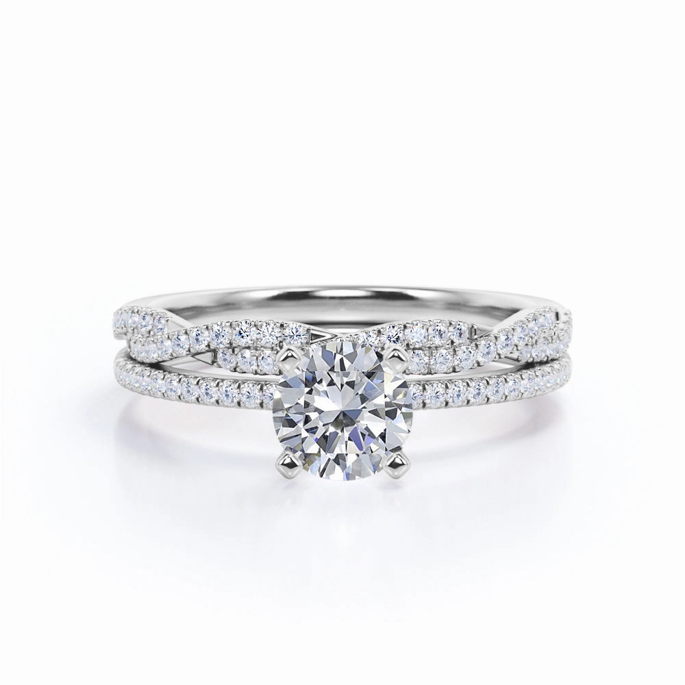 Everyday Accent Pave Set 0.95 Carat Round Cut Diamond Infinity Style Wedding Ring Set In White Gold