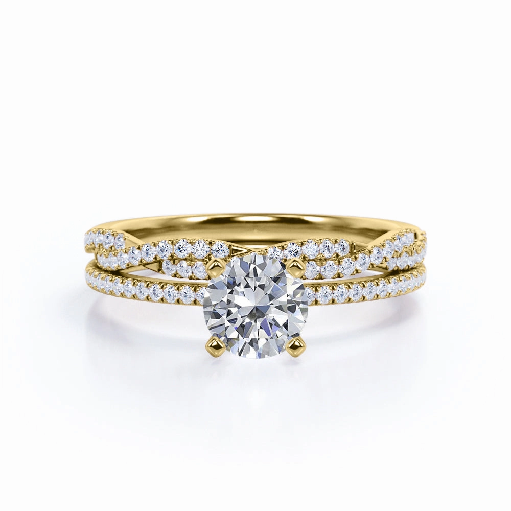 Trendy Appearance Pave Set 0.95 Carat Round Cut Diamond Infinity Style Wedding Ring Set In White Gold