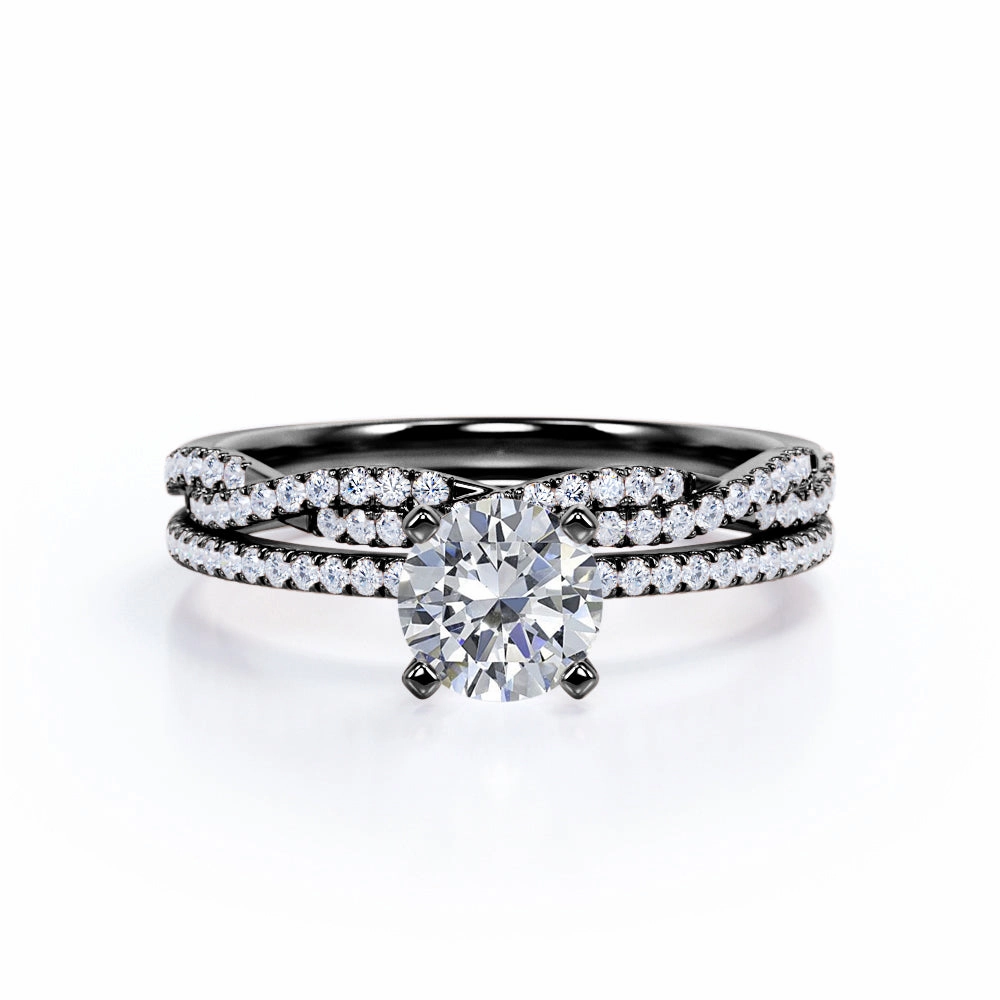 Pave Set 0.95 Carat Round Cut Diamond Infinity Style Wedding Ring Set In White Gold Evening Appeal