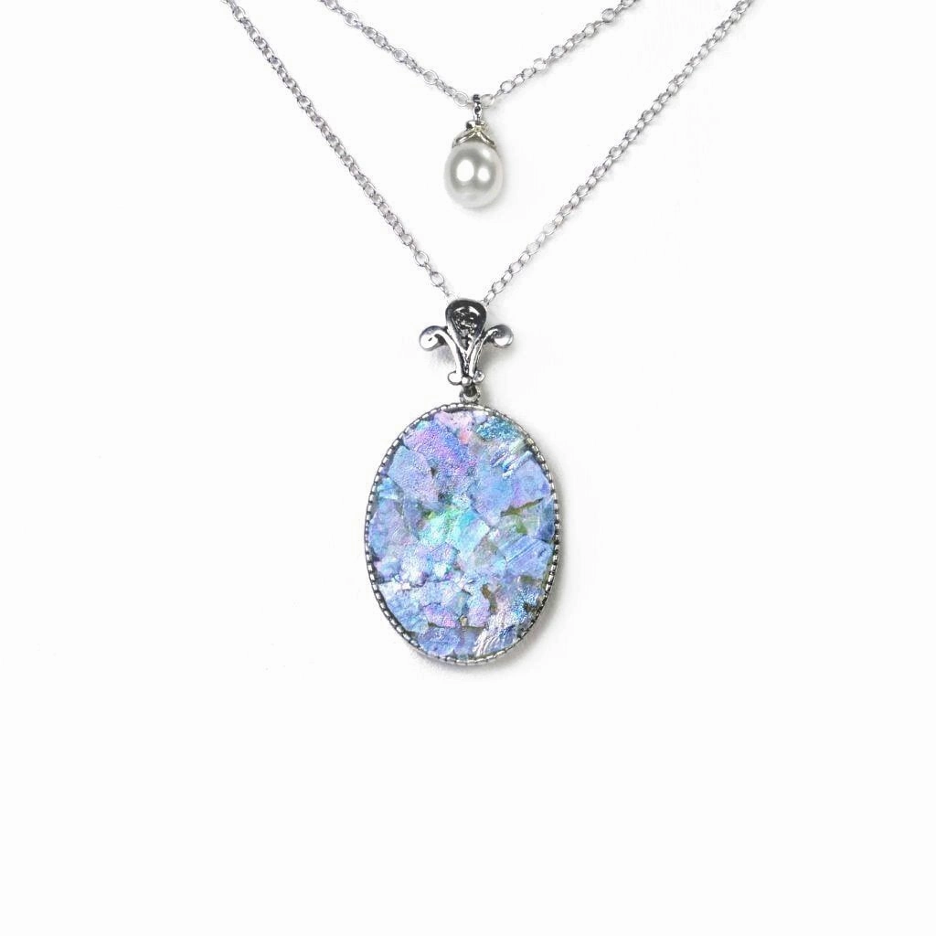 Urban Friend fashion lover Ancient Roman Glass Necklace Sterling Silver with Cultured Freshwater Pearl Layer