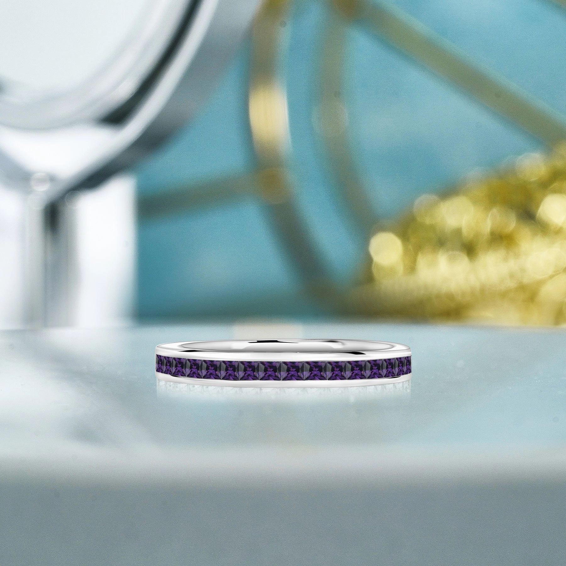 0.25 Ct Princess Cut February Birthstone Wedding Band Creative Sign