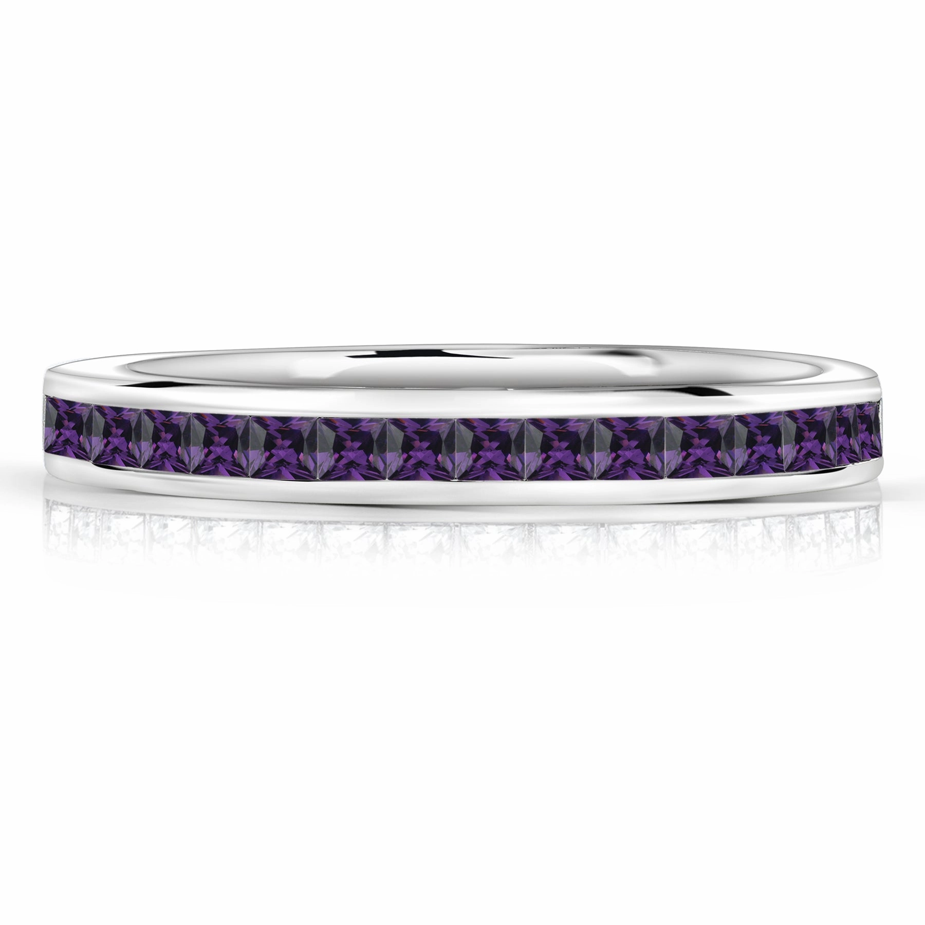 Polished Harmony 0.25 Ct Princess Cut February Birthstone Wedding Band