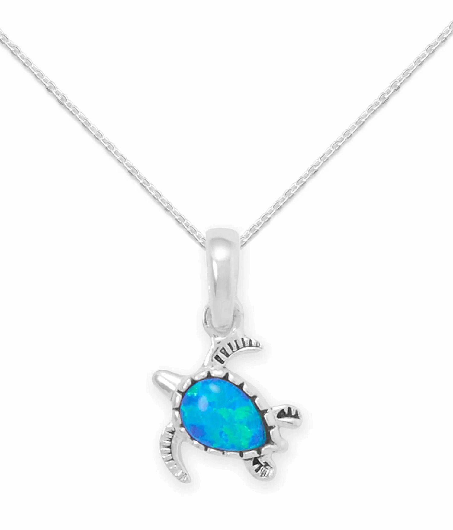 Sterling Silver Turtle Necklace with Synthetic Blue Opal Diverse Accessory