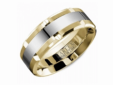 Carlex Carved 7.5mm Wedding Ring in Yellow Gold/Platinum Glam Edge