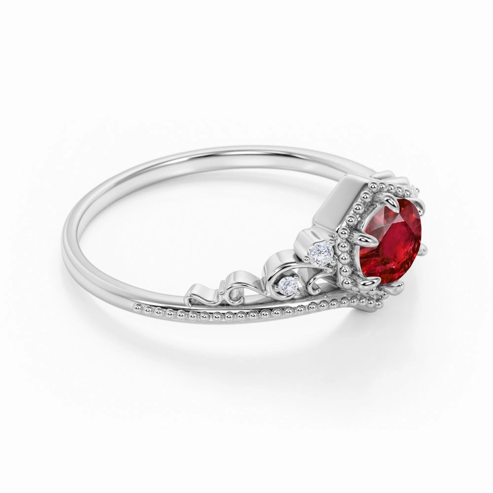Assembly Required Artisan 0.75 ct Round Lab-Created Ruby Art Deco Engagement Ring