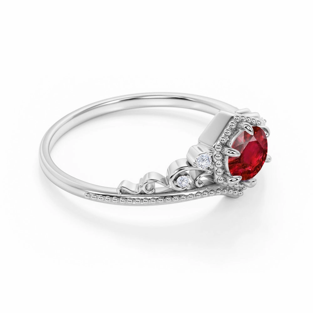 Artisan 0.75 ct Round Lab-Created Ruby Art Deco Engagement Ring Modern Detail Romantic Decoration