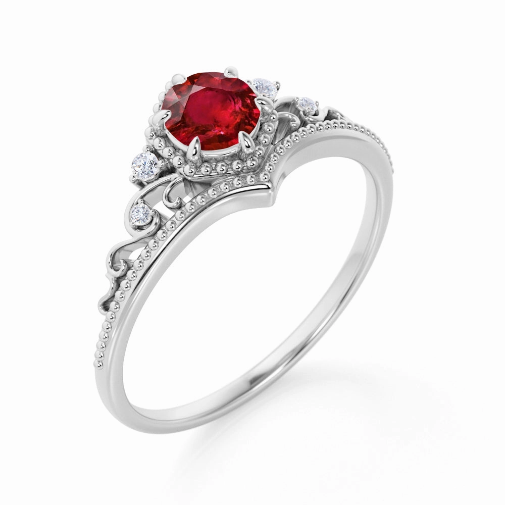 Wonderful Design Artisan 0.75 ct Round Lab-Created Ruby Art Deco Engagement Ring