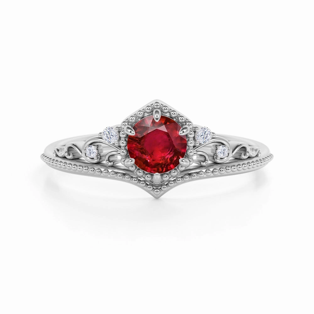 Creative Jewelry Amazing Decoration Artisan 0.75 ct Round Lab-Created Ruby Art Deco Engagement Ring