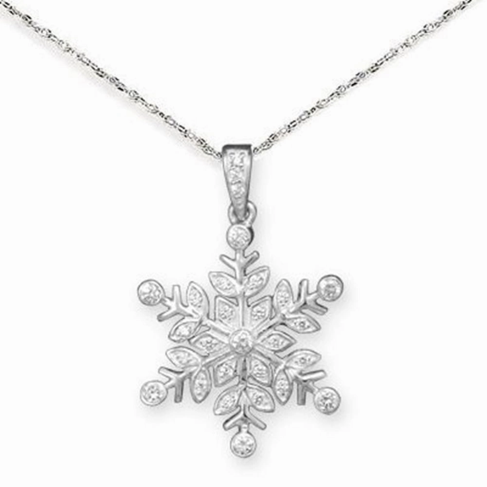 Snowflake Necklace Sparkling Cubic Zirconia Sterling Silver, with Rope Chain Versatile Adornment