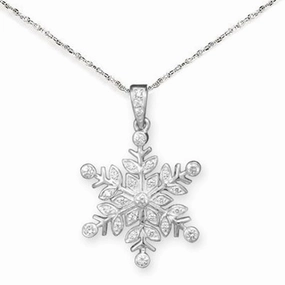Snowflake Necklace Sparkling Cubic Zirconia Sterling Silver, with Rope Chain Fashion Accessory