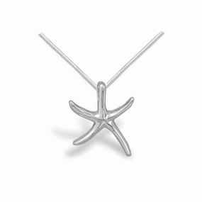 Perfect Present Slender Starfish Necklace Polished Sterling Silver with Snake Chain