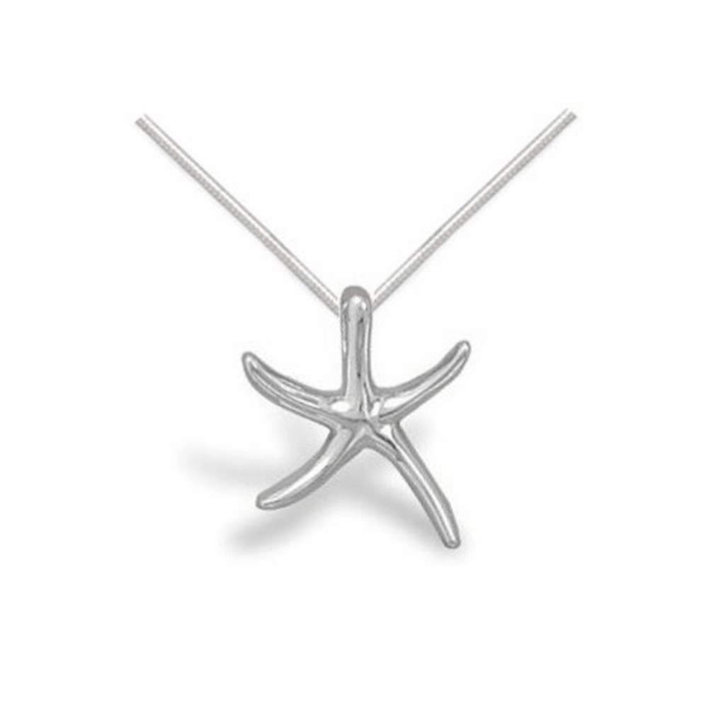 Slender Starfish Necklace Polished Sterling Silver with Snake Chain Casual Detail Chic piece