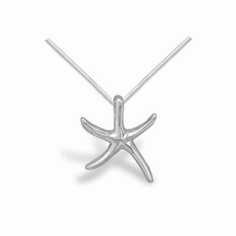 Slender Starfish Necklace Polished Sterling Silver with Snake Chain Christmas Adornment High-Quality Design