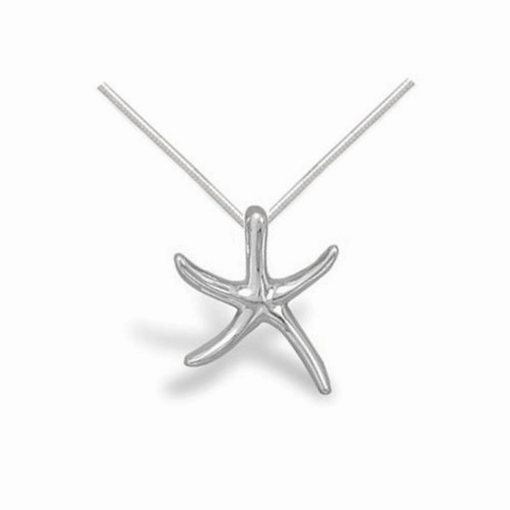 Slender Starfish Necklace Polished Sterling Silver with Snake Chain Elegant Jewelry Attractive Present