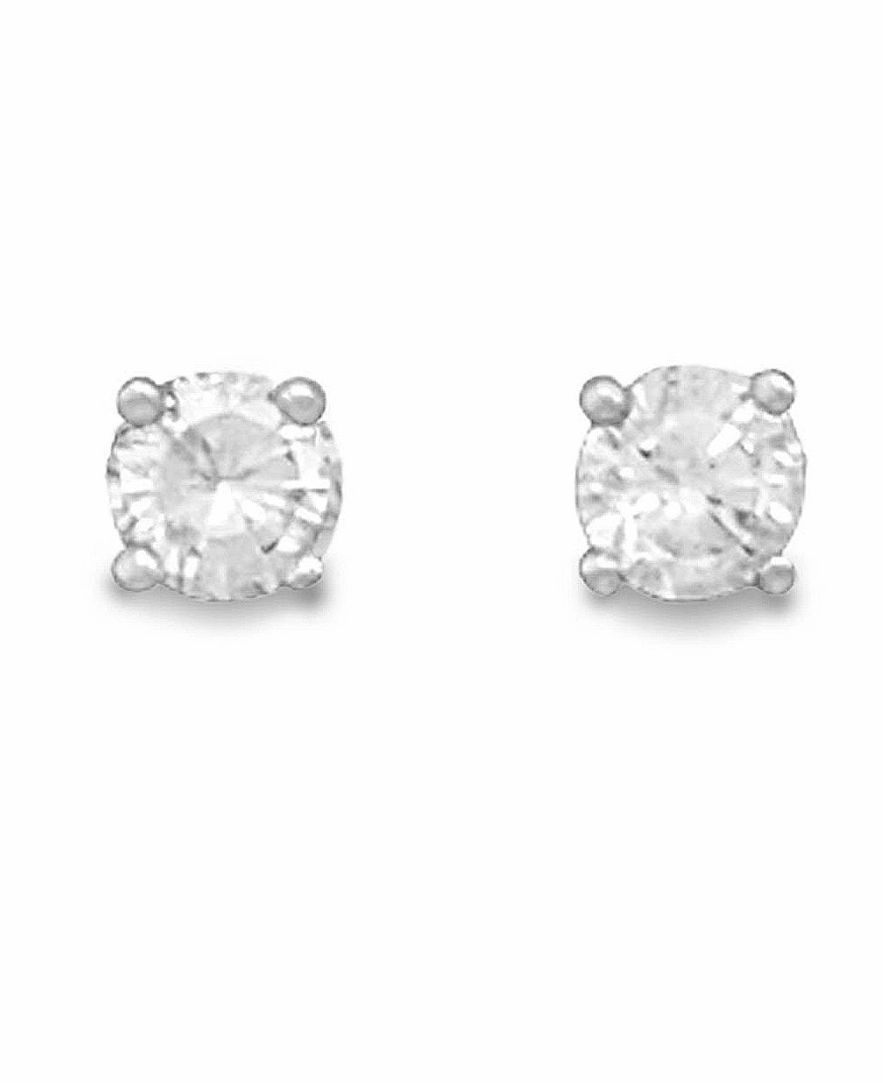 Clear Cubic Zirconia Rhodium Stud Earrings Nontarnish - April Cute Piece