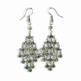 Chandelier Green Austrian Crystal Earrings Silvertone Graceful Detail